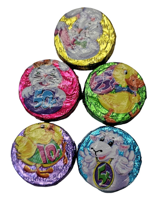 POPS TRADING COMPANY Bunny Munny Chocolate Crisp Coins 8 ounces (26pc) back package image - Pops Trading Company