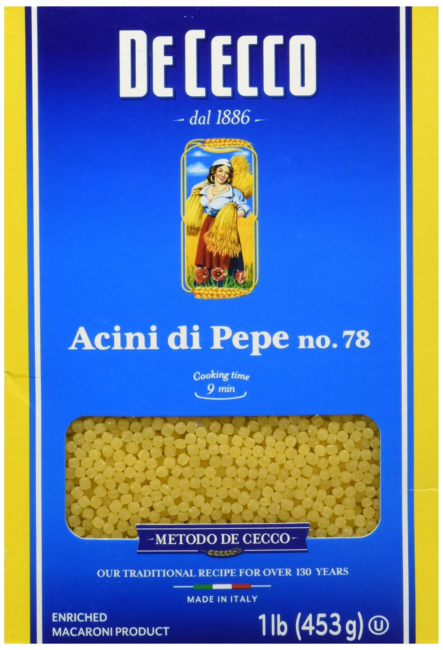 De Cecco Semolina Acini Di Pepe Pasta front package image - Pops Trading Company