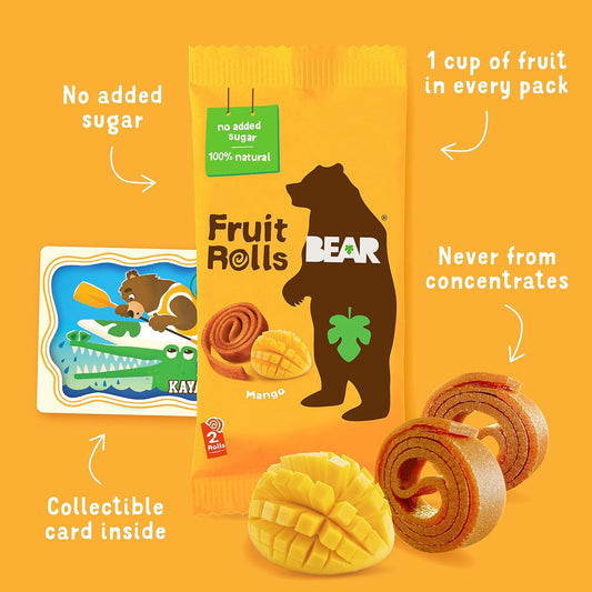Bear Snacks Real Fruit Rolls Mango 5 Packs Gluten Free, Vegan, & Non-GMO back package image - Pops Trading Company