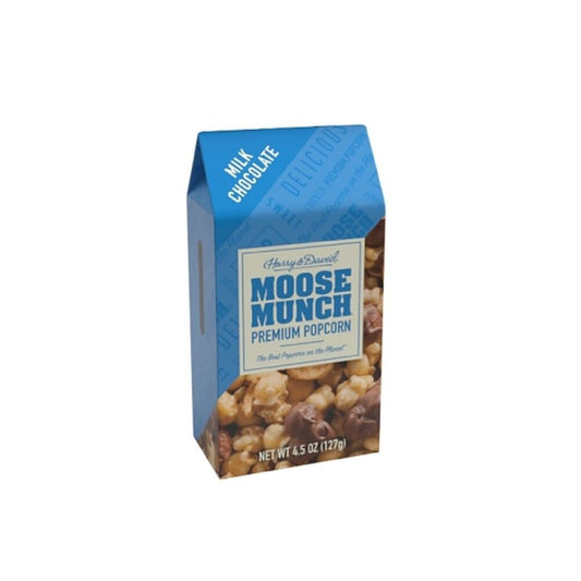 Harry & David, Moose Munch Gourmet Popcorn, Milk Chocolate, 4.5oz front package image - Pops Trading Company