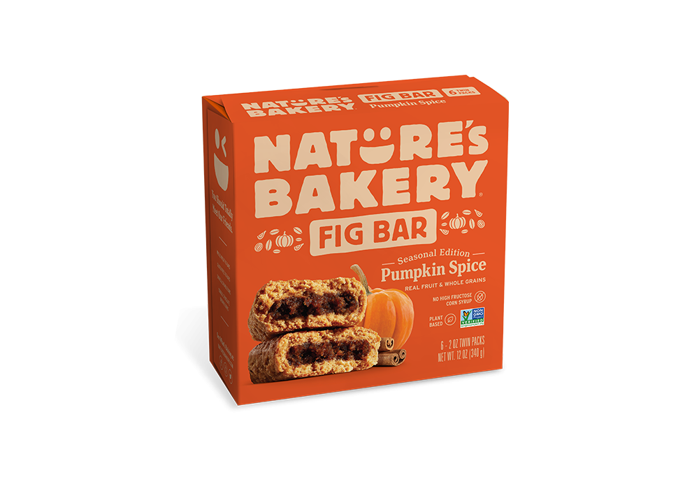 Nature's Bakery Pumpkin Spice Real Fruit, Whole Grain Fig Bar - 6 ct. (12 oz.) (seasonal Item) front package image - Pops Trading Company