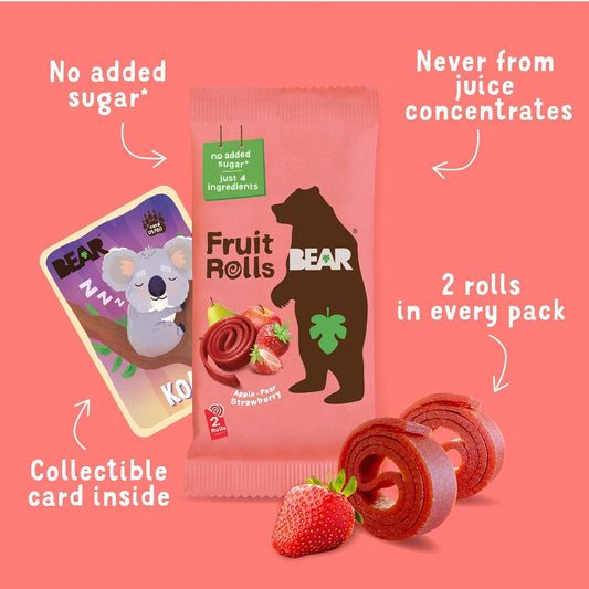 Bear Yoyo Real Fruit Rolls Strawberry 5 Packs Gluten Free, Vegan, & Non-GMO back package image - Pops Trading Company