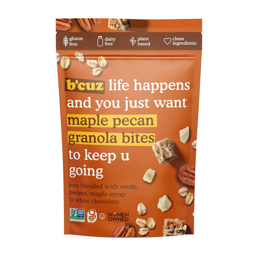B’cuz Maple Pecan Granola Bites | Gluten-Free Plant-Based Snack 3oz front package image - Pops Trading Company