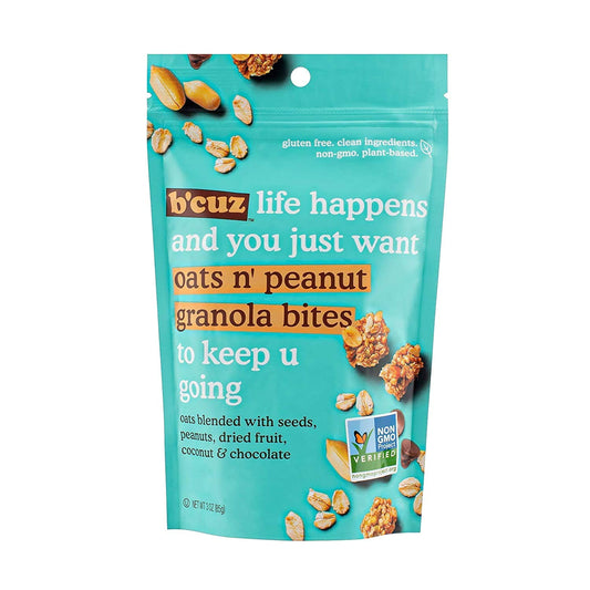 B’cuz Oats n’ Peanut Granola Bites – 3 oz Pouch front package image - Pops Trading Company