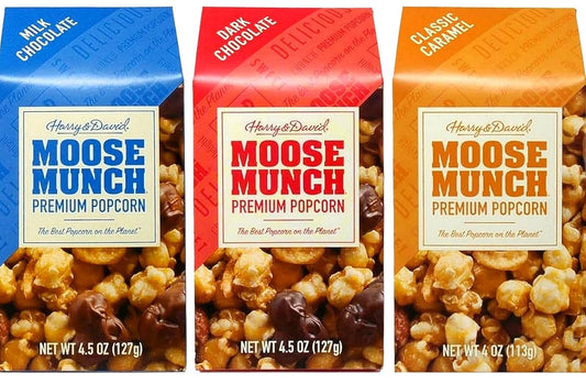 Harry & David Moose Munch® Gourmet Popcorn 3-Flavor Variety Pack front package image - Pops Trading Company