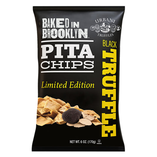 Baked in Brooklyn Black Truffle Pita Chips 6 oz bag front image