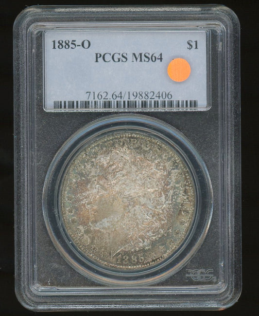 1885-O Morgan Silver Dollar Nicely Rainbow Toned PCGS MS64 Certified US Coin