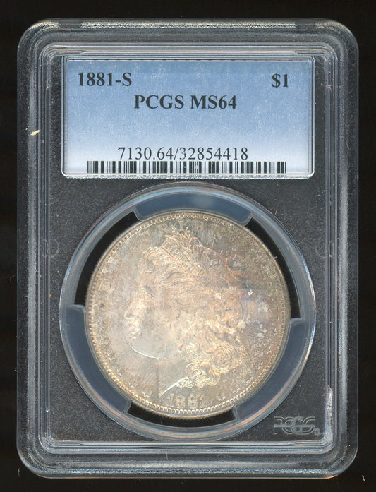 Certified 1881-S Morgan Silver Beautifully Toned  Dollar PCGS MS64 Graded US Coin 416