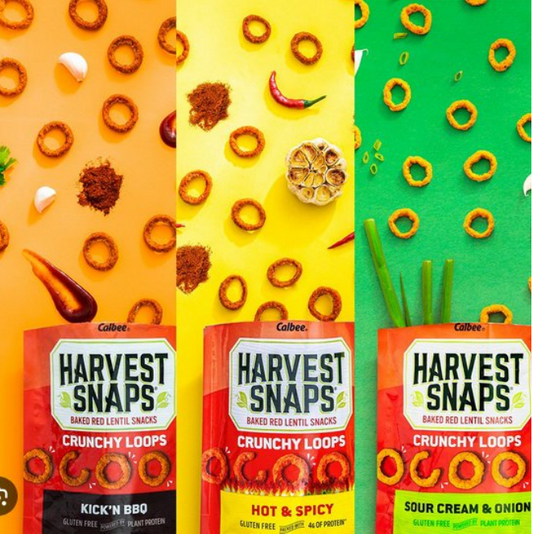 Harvest Snaps Crunchy Loops Red Lentil Variety Pack – 3 Flavor back package image - Pops Trading Company