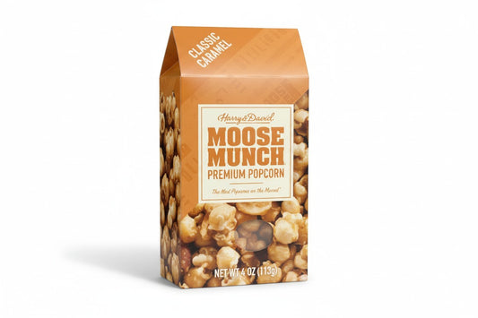 Harry & David Gourmet Popcorn Caramel Moose Munch, 4 Oz front package image - Pops Trading Company