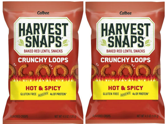 Harvest Snaps Hot & Spicy Crunchy Loops Baked Red Lentil Snacks 2.5oz (Pack of 2 image 0