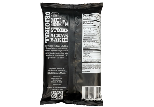 Baked in Brooklyn Original Deli Style Bread Sticks 6 oz back package image - Pops Trading Company