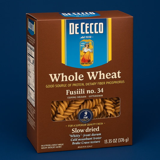 De Cecco Fusilli 100% Whole Wheat 13.25Oz – Imported Italian Pasta package image