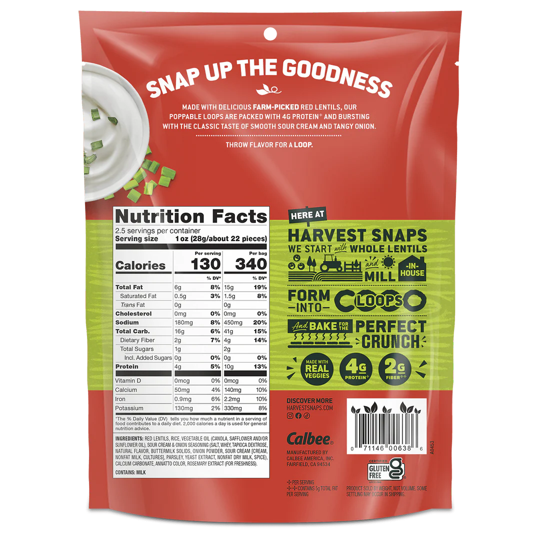 Calbee Harvest Snaps Crunchy Loops Sour Cream Onion 2.5oz Case of 12
