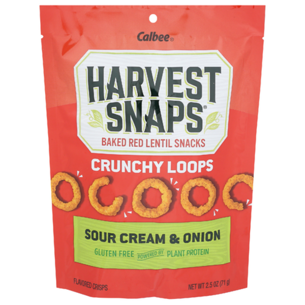 Calbee Harvest Snaps Crunchy Loops Sour Cream and Onion 2.5 oz front package image - Pops Trading Company