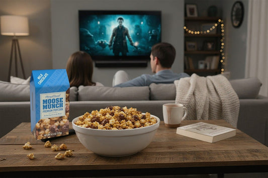 Harry & David, Moose Munch Gourmet Popcorn, Milk Chocolate, 4.5oz back package image - Pops Trading Company