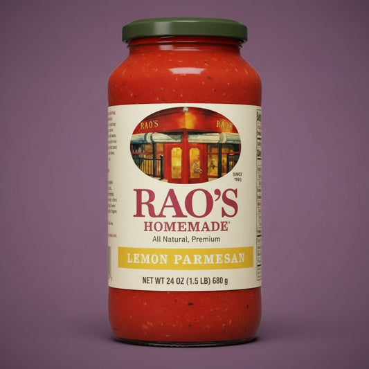 Pops Trading Company Rao's Lemon Parmesan Sauce 24 oz jar, a creamy tomato-based sauce with lemon and Parmesan.