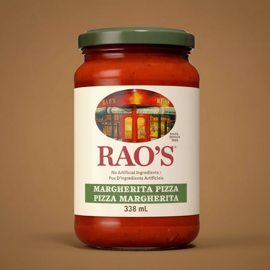Pops Trading Company Rao's Margherita Pizza Sauce jar, 12.3 oz. Classic tomato sauce with no sugar, paste, or fillers.